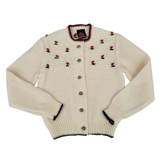 Giesswein Vintage Austria Wool Cream Cardigan with Red Green Floral Embroidery - Picture 1 of 11